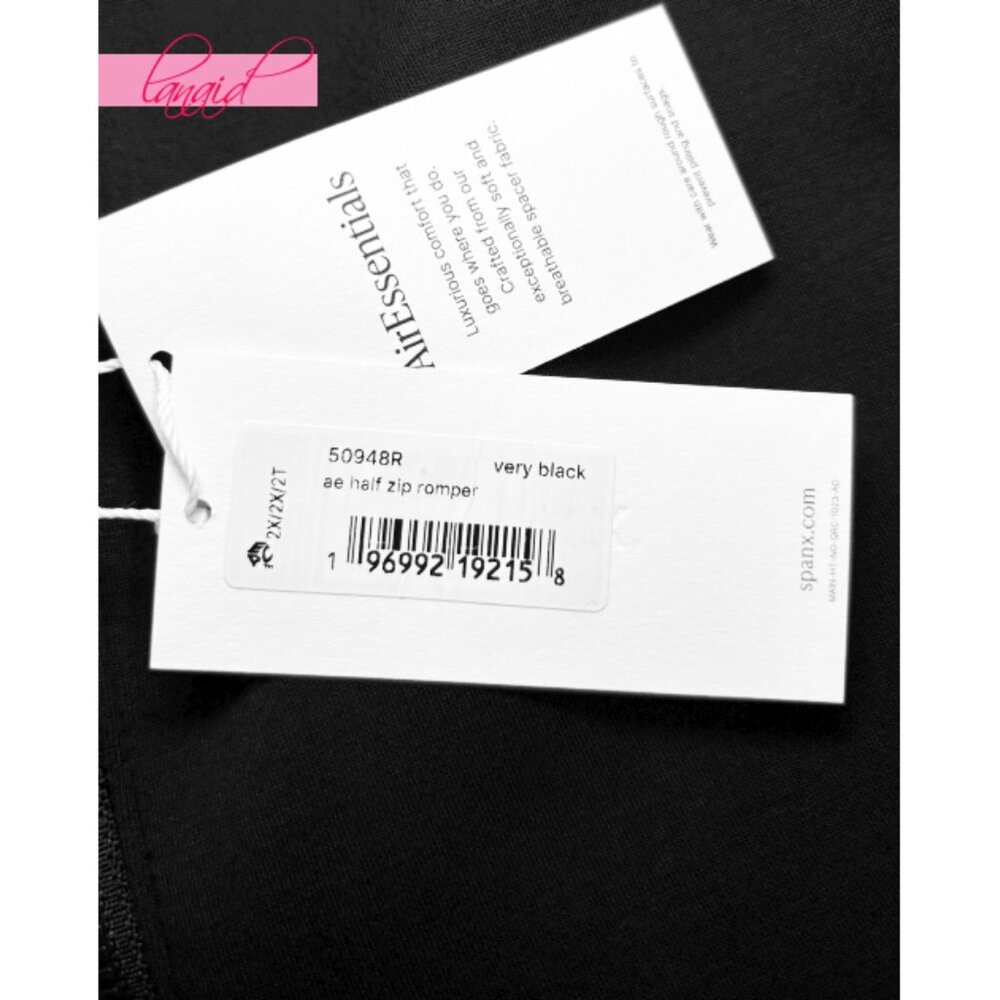 Spanx AirEssentials Half-Zip Romper Very Black Henley Zipper Polo Jumpsuit 2X - Picture 12 of 15